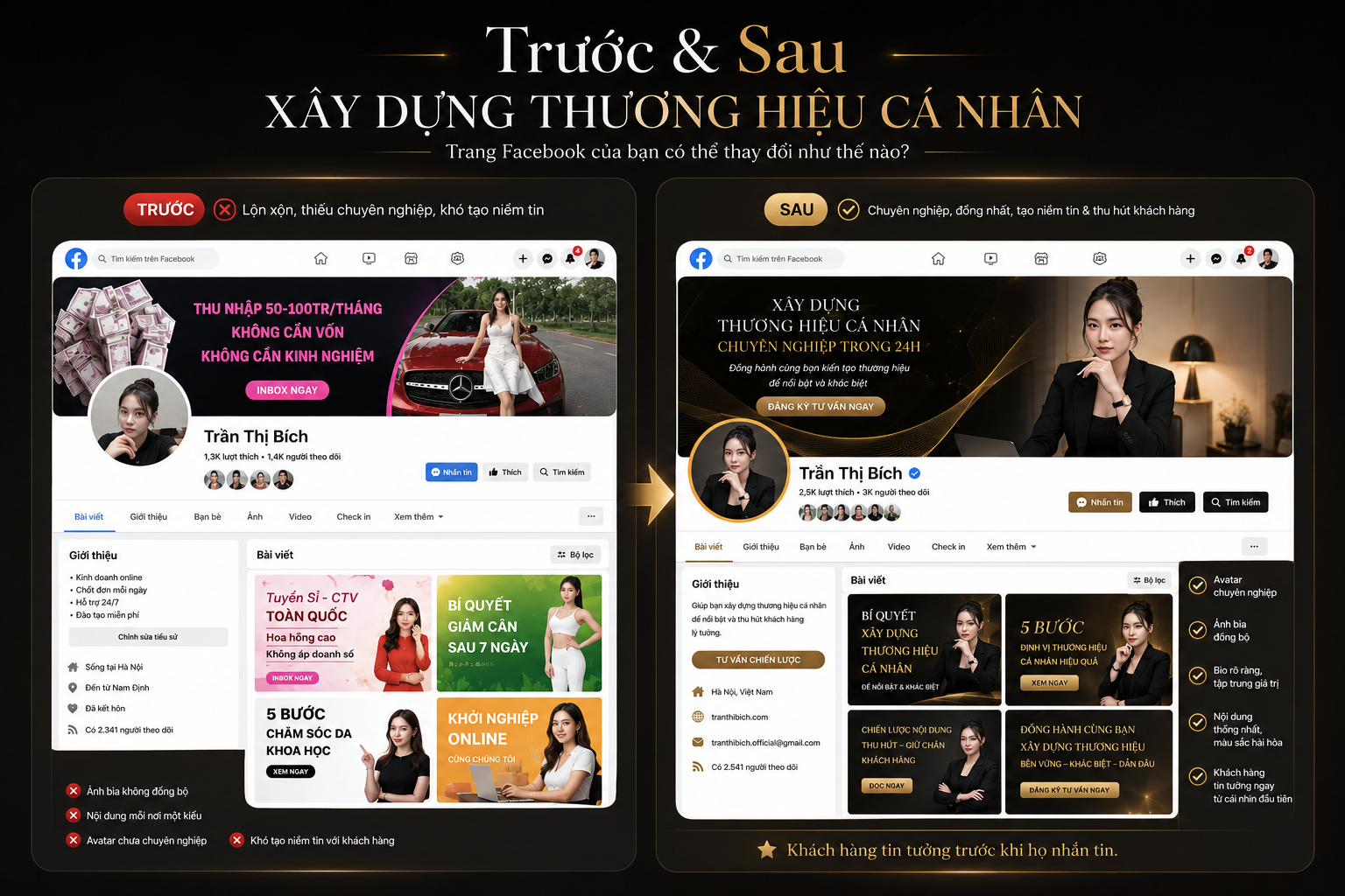 Trước và sau khi xây dựng thương hiệu cá nhân